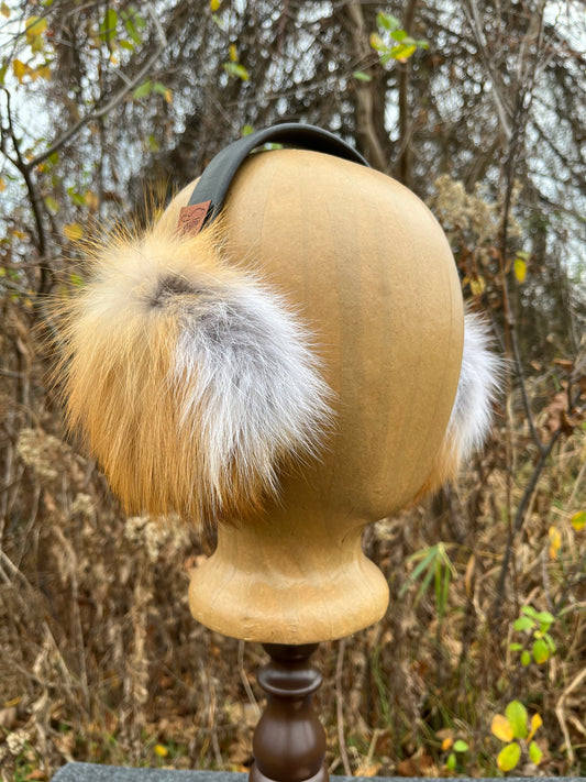 Red Fox (with white) fur Earmuffs lined with Plucked & Sheared Beaver fur
