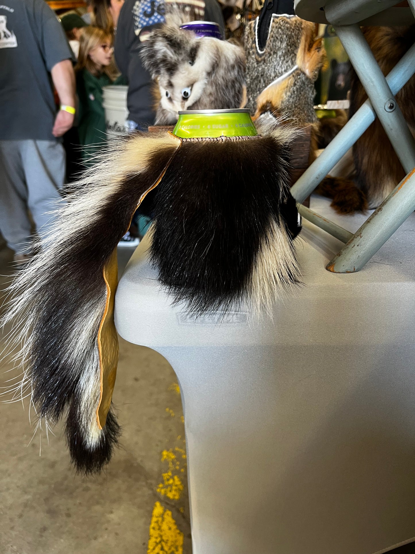 Skunk fur Can Cooler with Eyes & Face & Tail