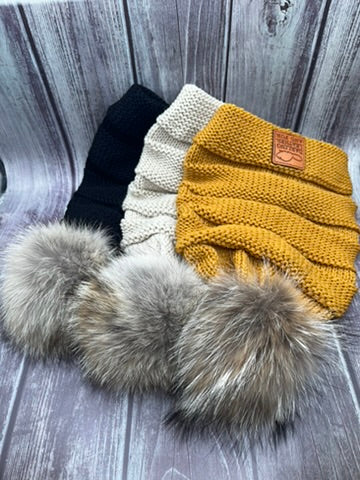 Slouchy Beanie Hat - Coyote Pom