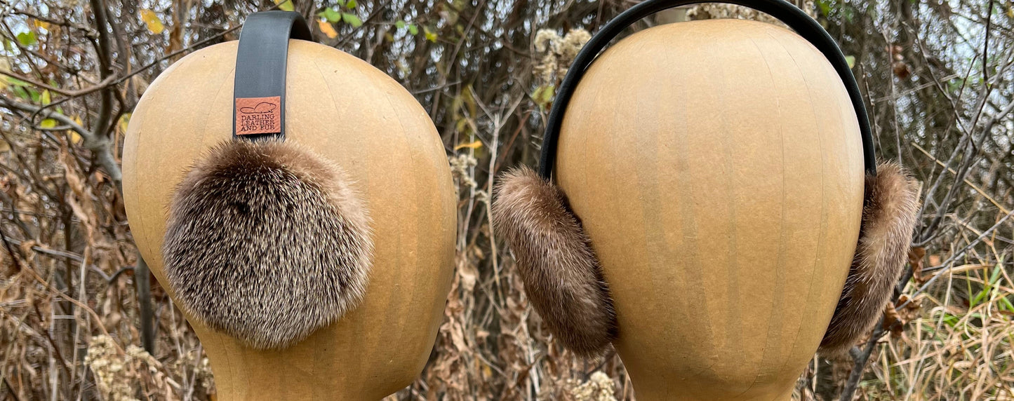 Otter fur Earmuffs - Lined with Plucked & Sheared Beaver fur