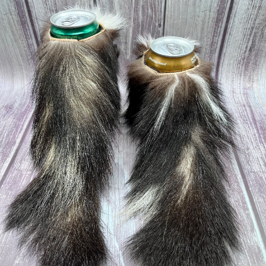 Skunk fur Can Cooler with Eyes & Face & Tail