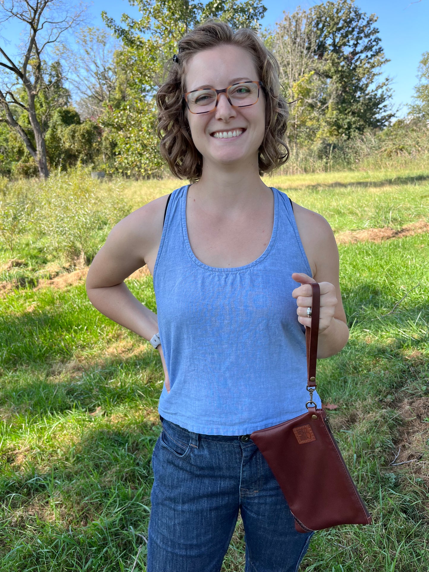 Crossbody Wristlet Purse - Buckskin with Beavertail Accent