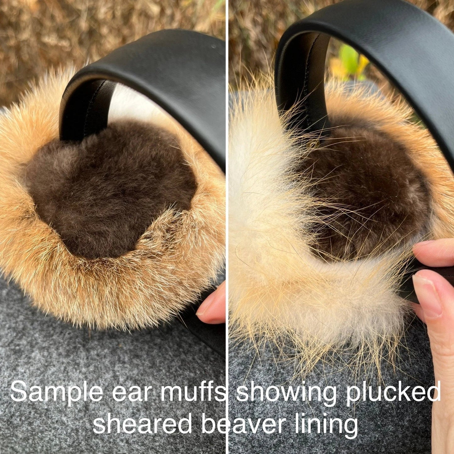 Muskrat fur (Belly fur) Earmuffs lined with Plucked & Sheared Beaver fur