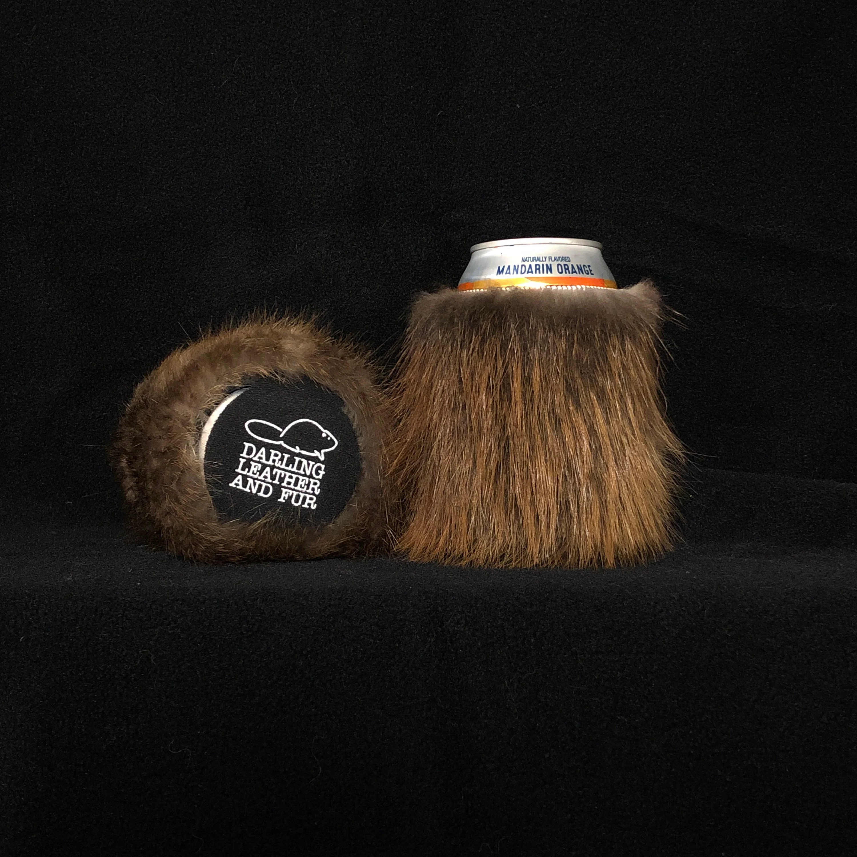 Beaver Fur Can And Bottle Cooler/Cozy With Pink Neoprene Insert  FREESHIPPING!