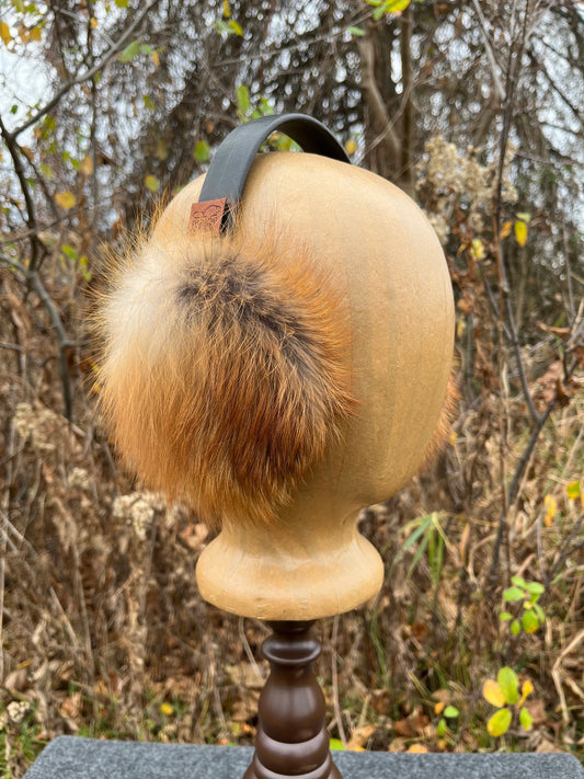 Red Fox (dark color) fur Earmuffs lined with Plucked & Sheared Beaver fur