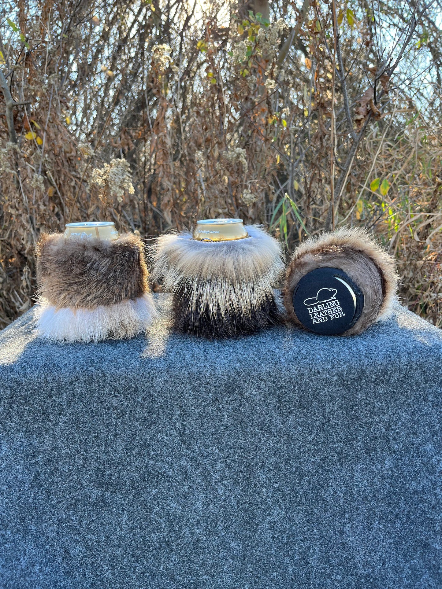 Beaver with Coyote Trim Can Cooler