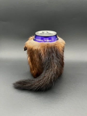 Mink fur Can Cooler with Paws, Eyes, Face and Tail