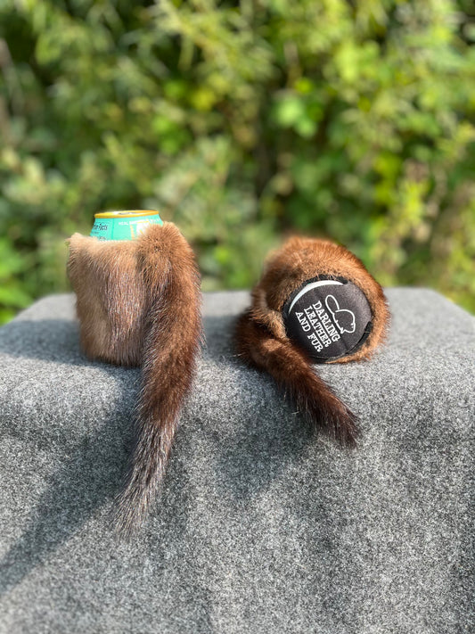 Mink fur Can Cooler with tail