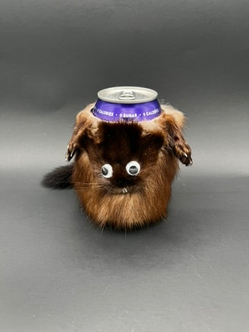 Mink fur Can Cooler with Paws, Eyes, Face and Tail