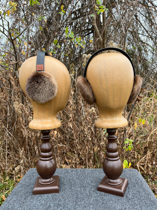 Otter fur Earmuffs - Lined with Plucked & Sheared Beaver fur