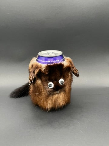 Mink fur Can Cooler with Paws, Eyes, Face and Tail