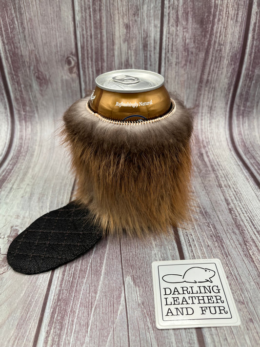 Beaver fur Can Cooler with Tail