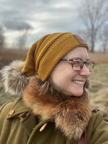 Slouchy Beanie Hat - Coyote Pom