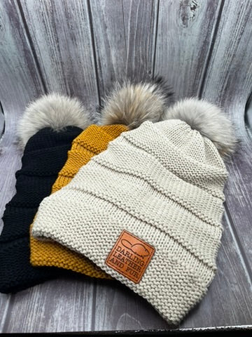 Slouchy Beanie Hat - Coyote Pom – Darling Leather And Fur LLC