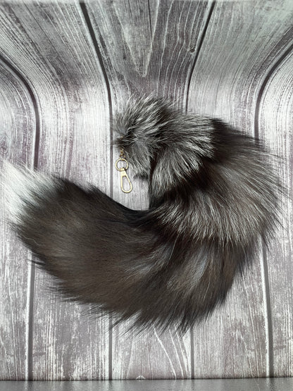 Silver Fox Tail Keychain