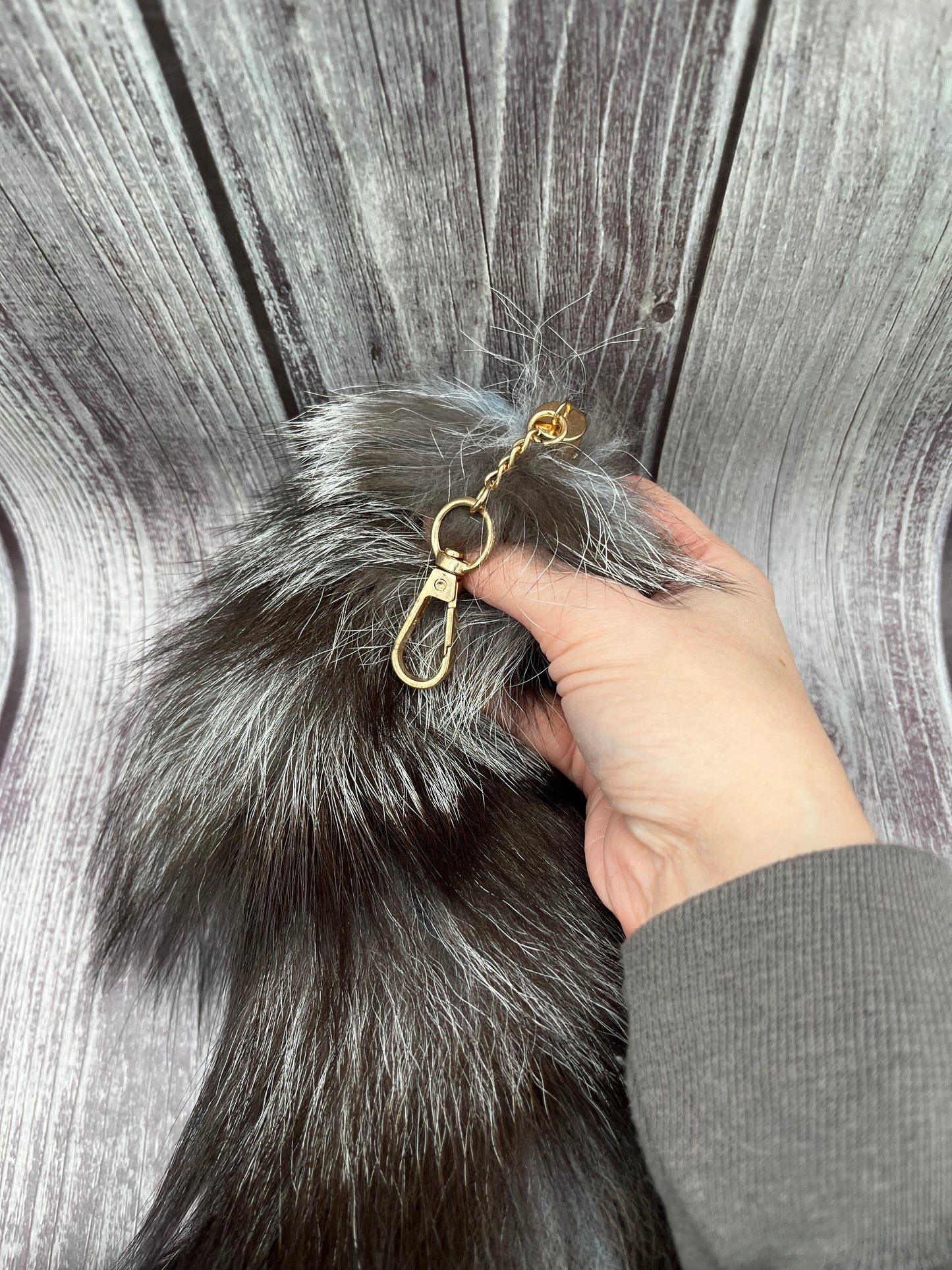 Silver Fox Tail Keychain