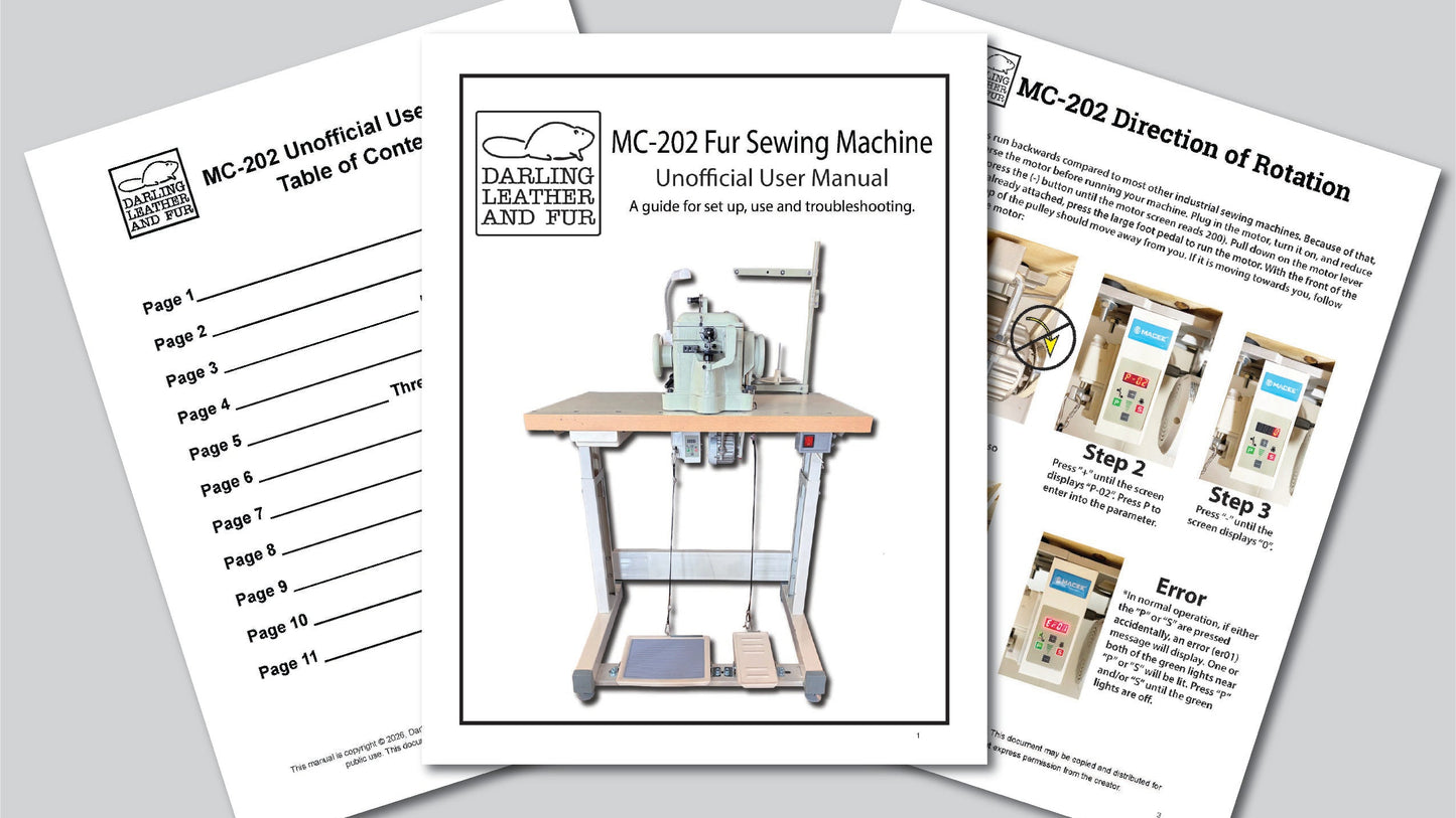 Unofficial User Manual MC-202 Fur Sewing Machine