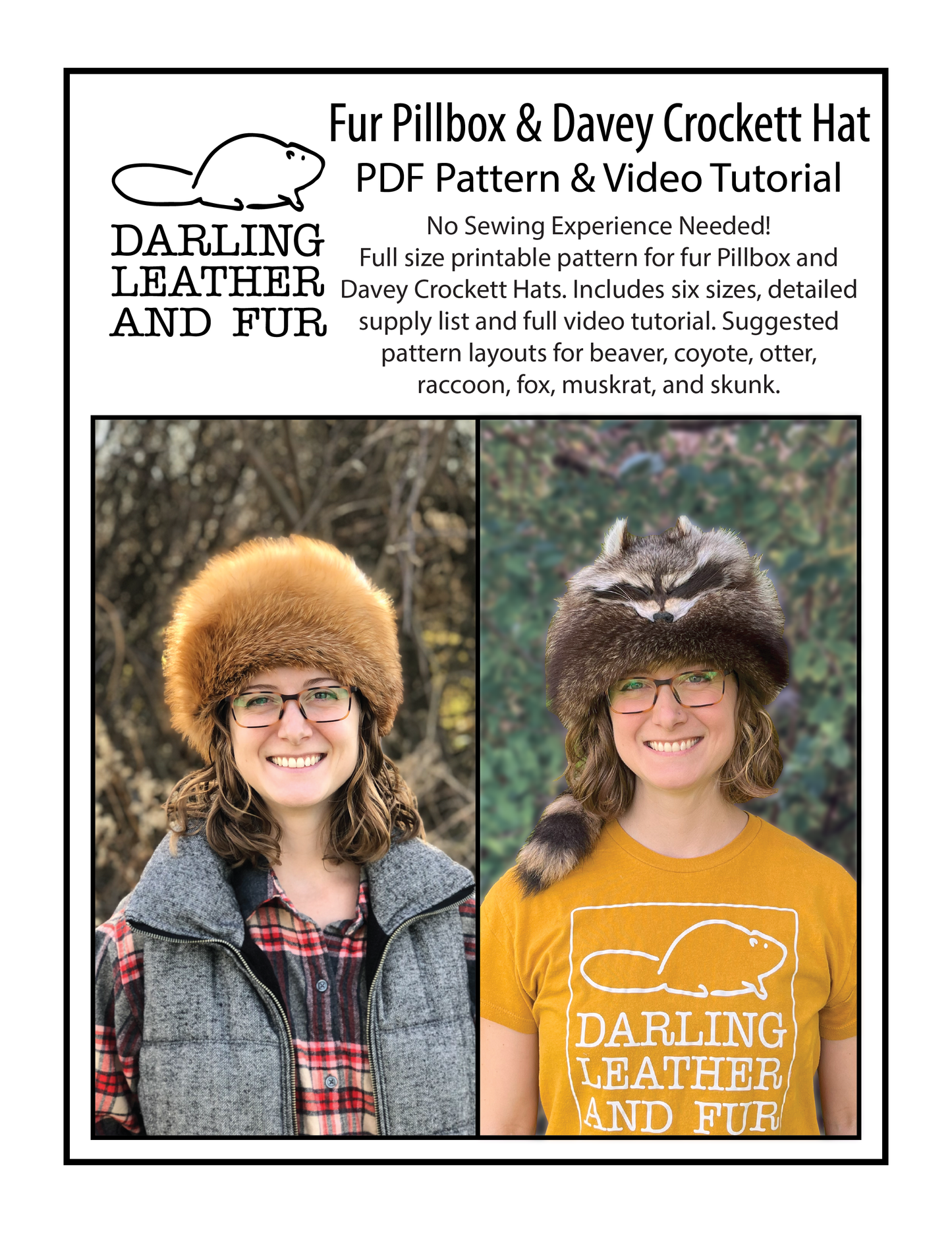 PDF Fur Pillbox & Davey Crockett Hat Pattern & Video Tutorial