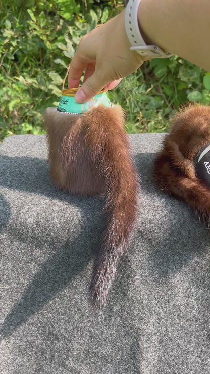 Mink fur Can Cooler with tail