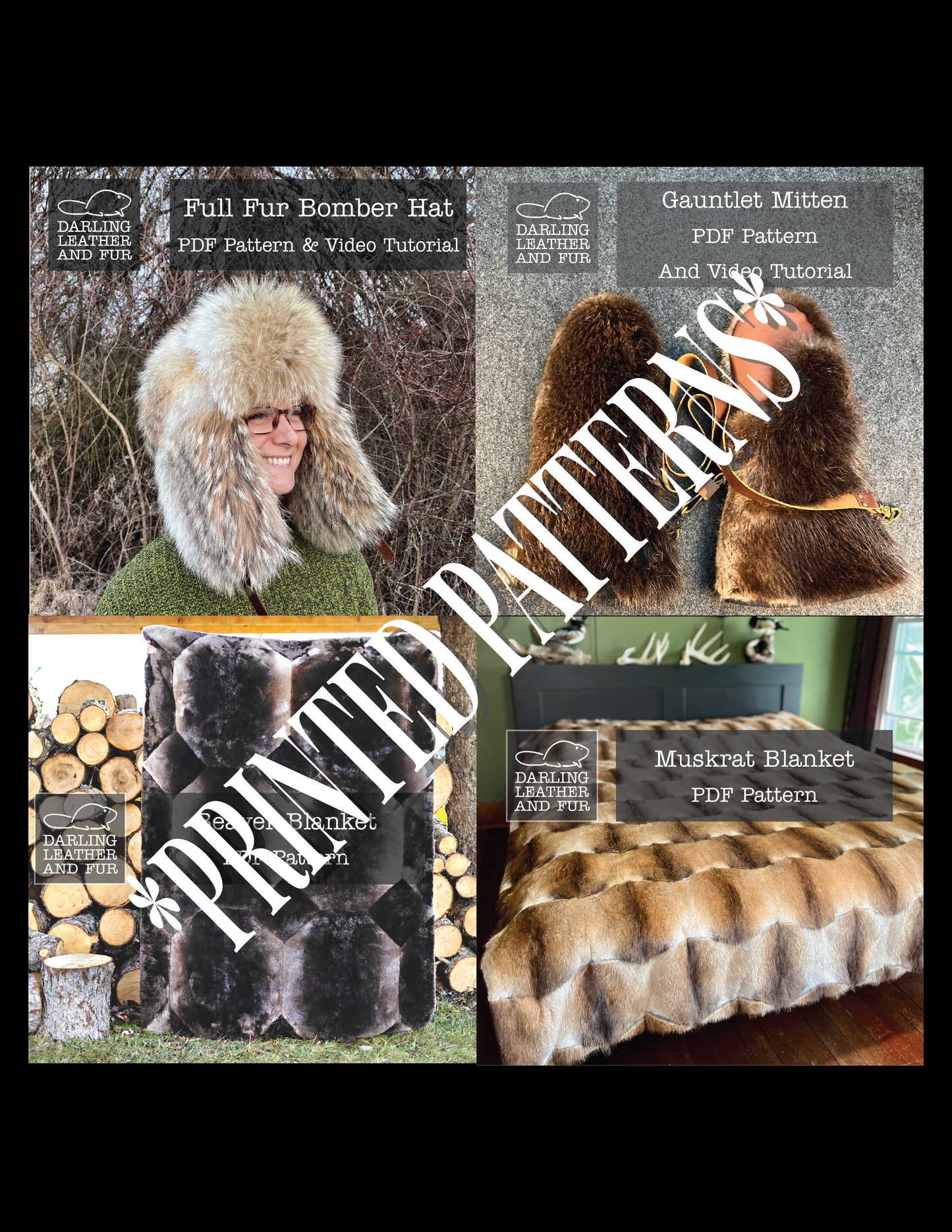 PRINTED PATTERN Bundle: Hat, Mittens, Beaver Blanket, Muskrat Blanket