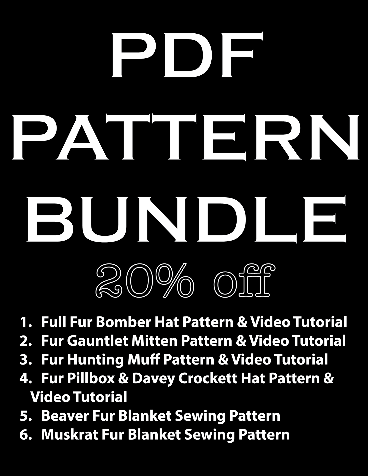 PDF Digital Patterns: Bomber Hat, Hunting Muff, Mittens, Pillbox & Davey Crockett, Beaver Blanket, Muskrat Blanket